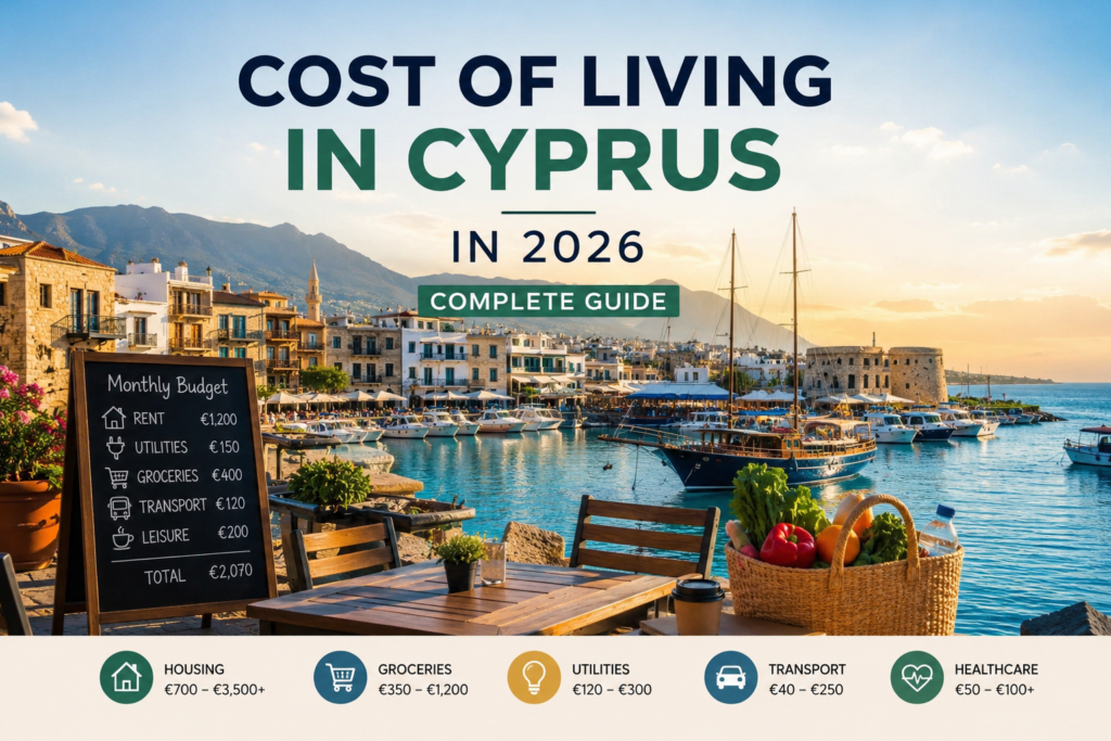 Cost of living in Cyprus in 2026 including housing, groceries, utilities, healthcare and transportation expenses