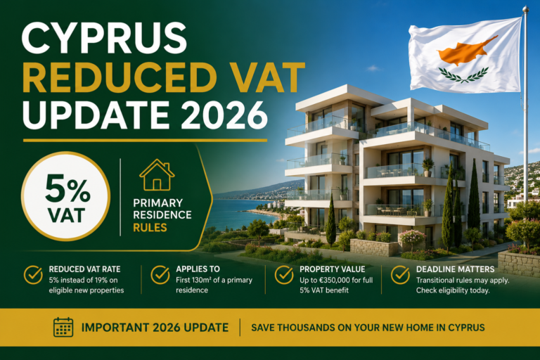 Cyprus reduced VAT update 2026 showing new 5 percent VAT rules for primary residence property buyers