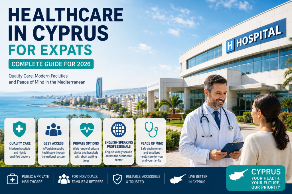 Healthcare in Cyprus for expats featuring GESY public healthcare private hospitals health insurance and medical services in 2026