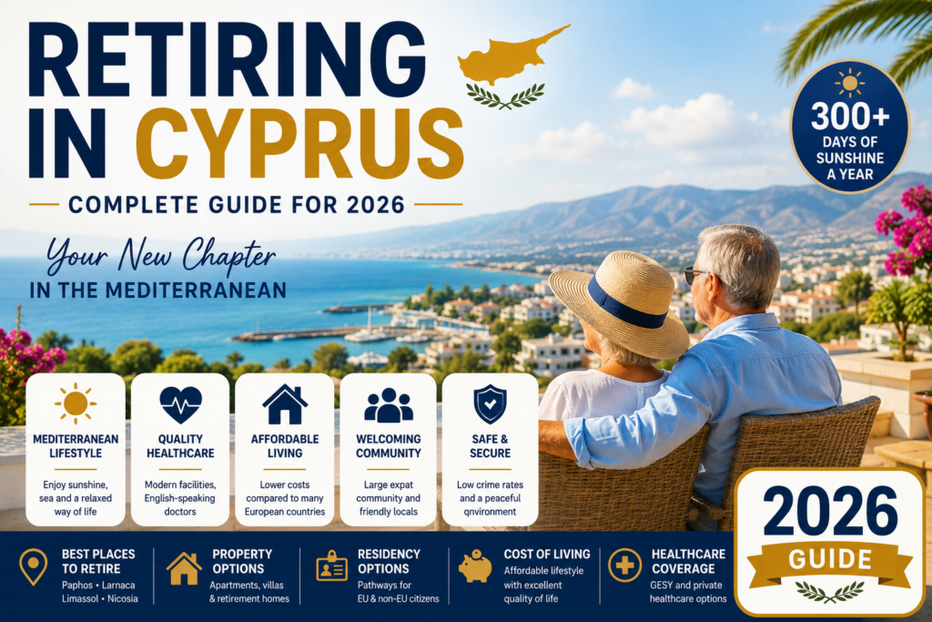 Retiring in Cyprus guide for 2026 covering healthcare cost of living residency options property and best places to retire in Cyprus